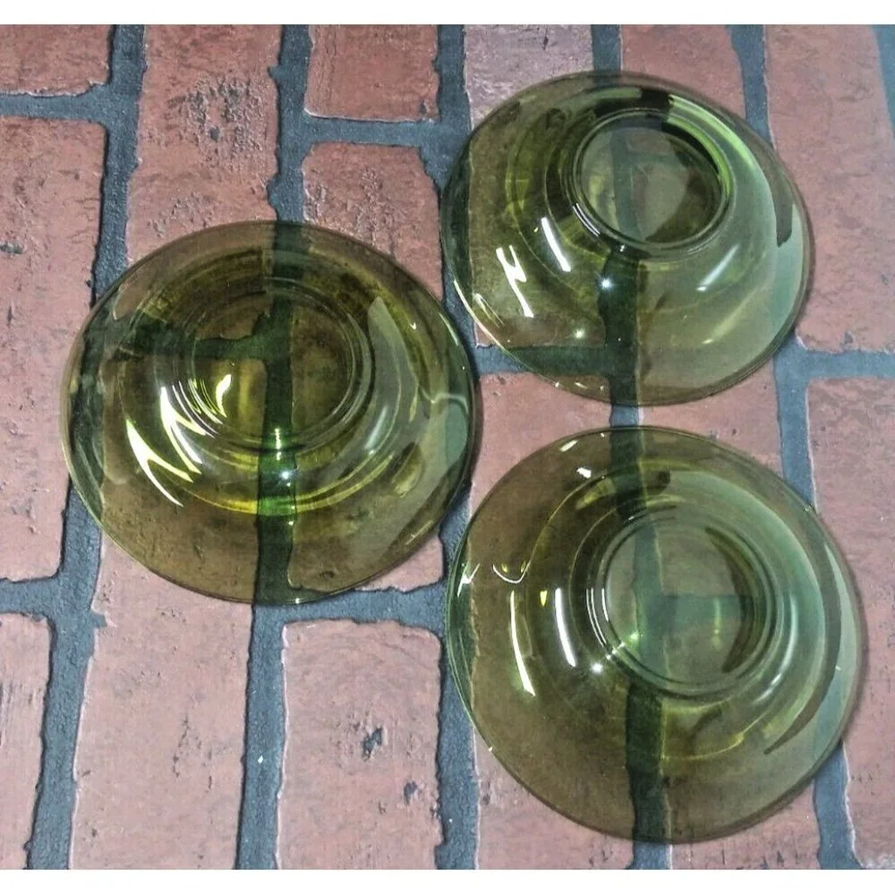 3 Anchor Hocking salad Bowls Avocado Green Glass Vintage 70s shallow wide mouth
